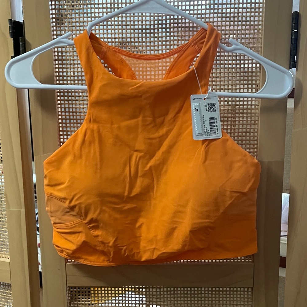 lululemon athletica Orange Sports Bra mesh back train bra size 8 NWT pads